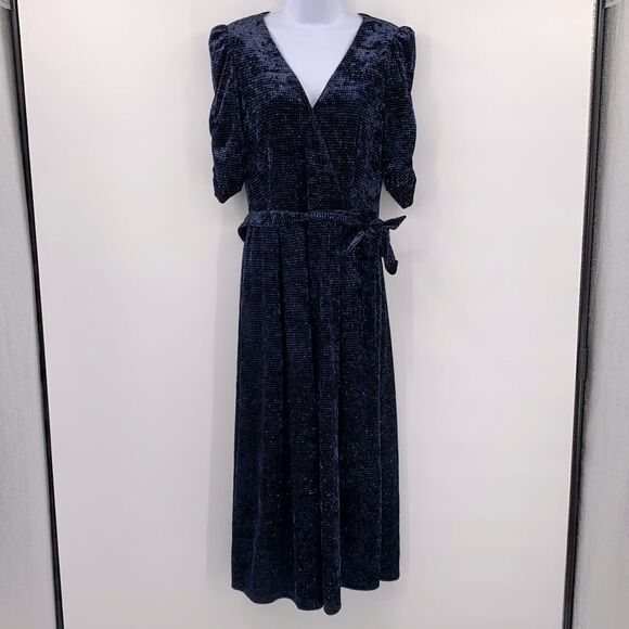 Chelsea 28 Navy Sparkle Velvet Wide Leg Jumpsuit Sz 6 - Picture 1 of 11